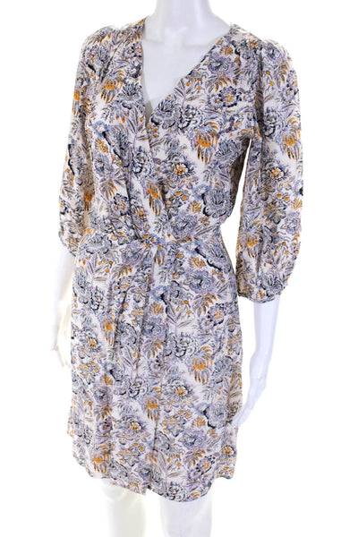 Vanessa Bruno Womens Side Zip 3/4 Sleeve V Neck Floral Dress White Multi FR 34