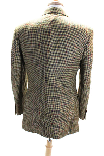 Designer Lerario Mens Wool Houndstooth Striped Buttoned Blazer Brown Size EUR50