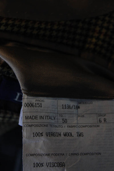 Designer Lerario Mens Wool Houndstooth Striped Buttoned Blazer Brown Size EUR50
