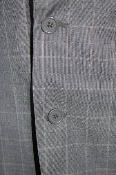 Bachrach Mens Wool Window Pane Print Buttoned Collared Blazer Gray Size EUR38
