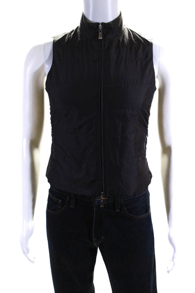 Brooks Brothers WOmens Striped Mock Neck Sleeveless Zipped Vest Black Size 4