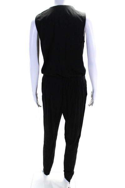 Theory Womens Cotton Jersey Knit Sleeveless V-Neck Skinny Leg Jumpsuit Black S