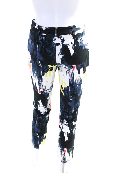 Kate Spade Saturday Womens Cotton Abstract Hook & Eye Skinny pants Navy Size 0