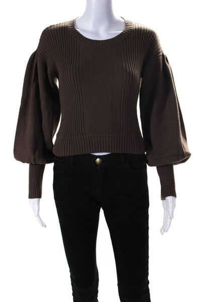 Toccin Womens Brown Ribbed Knit Crew Neck Pullover Sweater Top Size XS