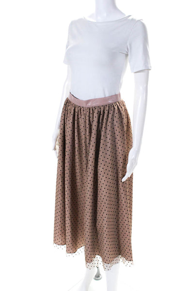 Designer Womens Mauve Mesh Polka Dot Side Zip Lined A-line Midi Skirt Size S/M
