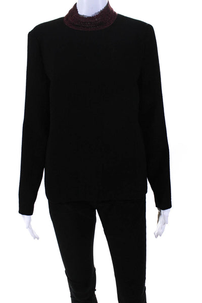 Sandro Womens Woven Mock Neck Long Sleeves Blouse Black Size 2