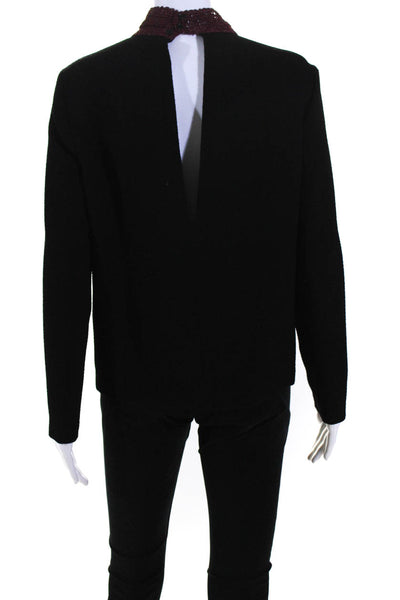 Sandro Womens Woven Mock Neck Long Sleeves Blouse Black Size 2