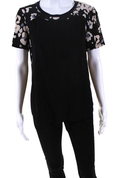 Rebecca Taylor Womens Printed Short Sleeves Tee Shirt Black Beige Size 4