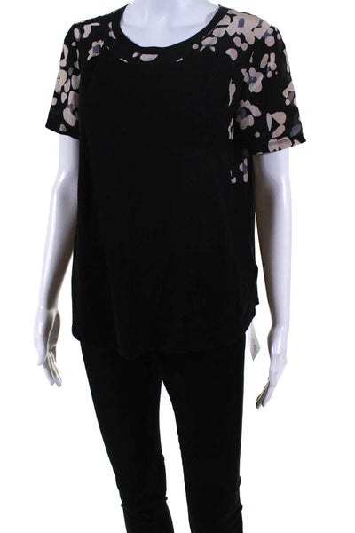 Rebecca Taylor Womens Printed Short Sleeves Tee Shirt Black Beige Size 4
