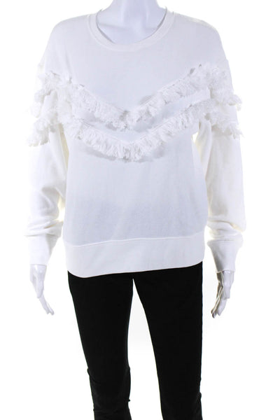 Rails Womens Crew Neck Fringe Sweatshirt White Cotton Size Medium