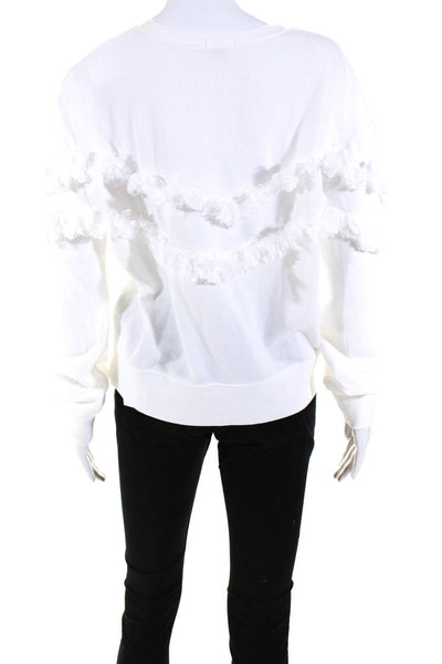 Rails Womens Crew Neck Fringe Sweatshirt White Cotton Size Medium