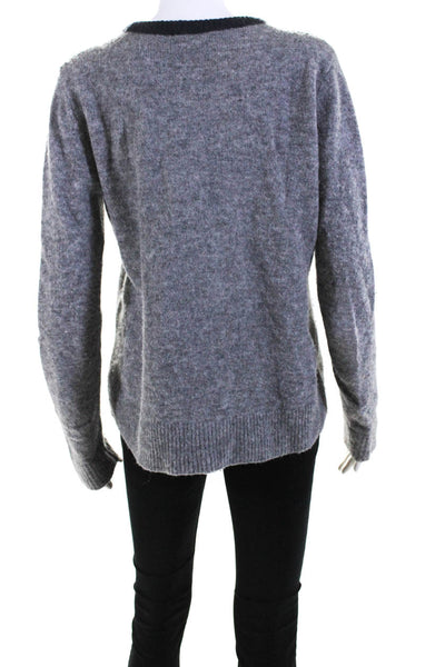 ALC Women's Alpaca Wool Blend Crewneck Pullover Sweater Navy Gray Size M