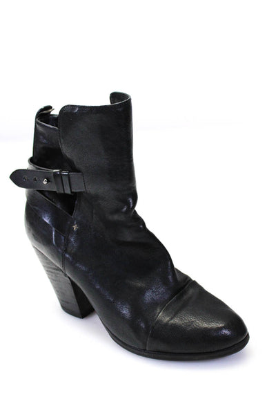 Rag & Bone Women's Leather Block Heel Pull On Ankle Boots Black Size 39.5