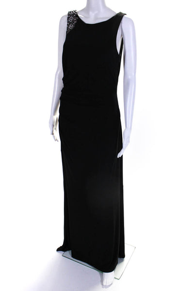 Vince Camuto Womens Black Beaded Scoop Neck Drape Detail Gown Dress Size 10