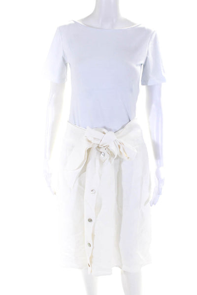 Vince Womens Belted Pleated Button Down A Line Skirt White Size Large
