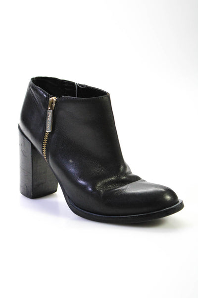 Pollini Womens Side Zip Block Heel Ankle Booties Black Leather Size 37