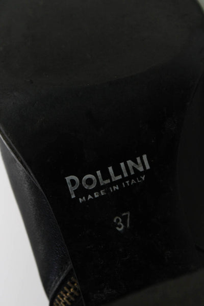 Pollini Womens Side Zip Block Heel Ankle Booties Black Leather Size 37