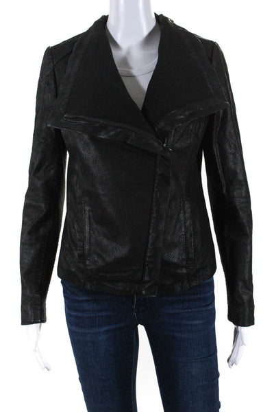 Nicole Miller Leather Textured Shawl Collar Side Zip Jacket Black Size XS