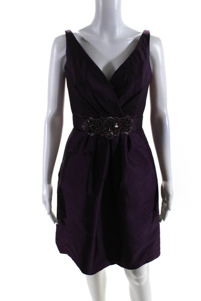 Lazaro Women's Sleeveless Embellished V Neck Mini Dress Purple Size 6