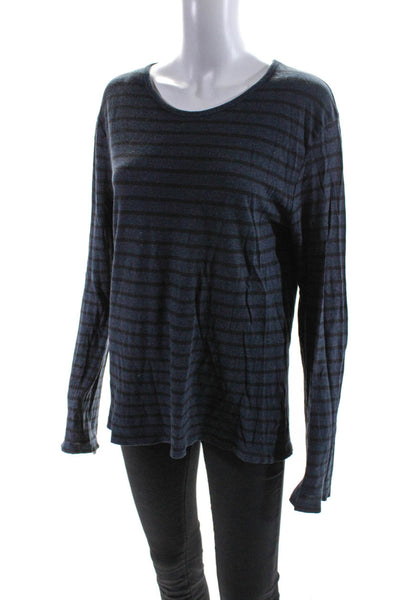 T Alexander Wang Womens Cotton Striped Long Sleeve Round Neck Top Blue Size XS