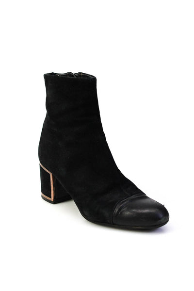 Veronique Branquinho Womens Leather Cap Toe Block Heel Ankle Boots Black Size 7