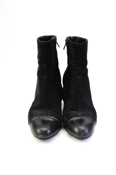 Veronique Branquinho Womens Leather Cap Toe Block Heel Ankle Boots Black Size 7