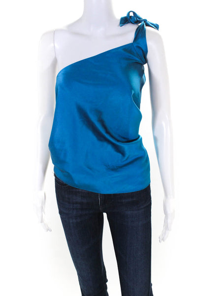 Alexis Womens Silk Satin Halter Tie Back Blouse Top Aqua Blue Size M