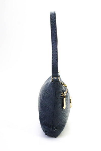 Michael Michael Kors Womens Pocket Front Logo Grain Leather Wristlet Navy Blue