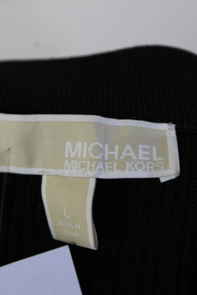 Michael Michael Kors Womens Elastic Waistband Ribbed Pencil Skirt Black Large