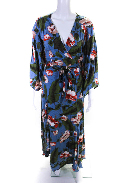 Cindi Gindi Womens Floral Print A Line Wrap Dress Blue Size Small