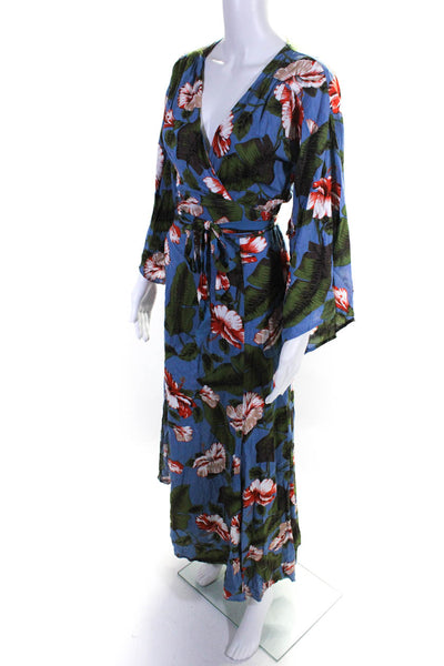 Cindi Gindi Womens Floral Print A Line Wrap Dress Blue Size Small