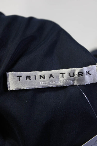 Trina Turk Womens Back Zip Sleeveless Crew Neck Sheath Dress Navy Blue Size 12