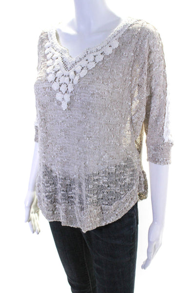 Meadow Rue Women's Embroidered Trim Dolman Sleeve Blouse Beige Size XS