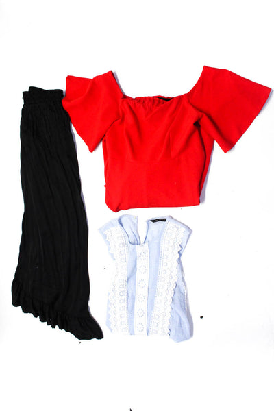 Zara Womens Lace Trim Blouse Shift Dress Skirt Black Red Blue Medium Large Lot 3