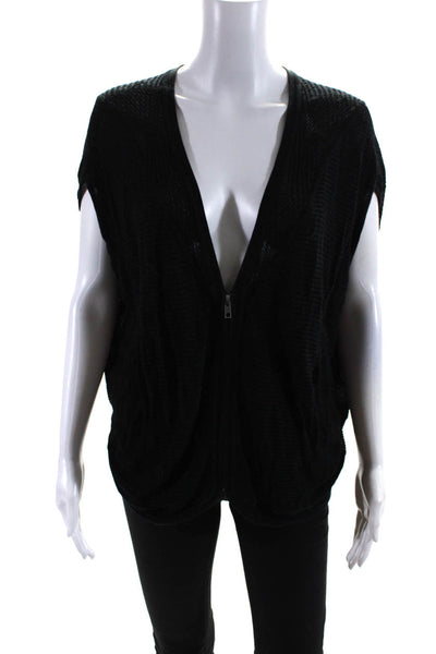 Helmut Lang Womens Front Zip Short Sleeve Knit Sweater Black Size Small