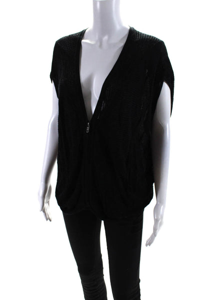 Helmut Lang Womens Front Zip Short Sleeve Knit Sweater Black Size Small