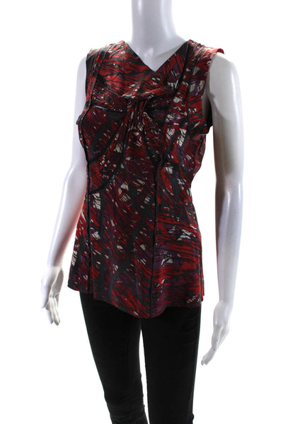 BCBGMAXAZRIA Womens Sleeveless Abstract Lace Trim Silk Top Gray Red Size XS