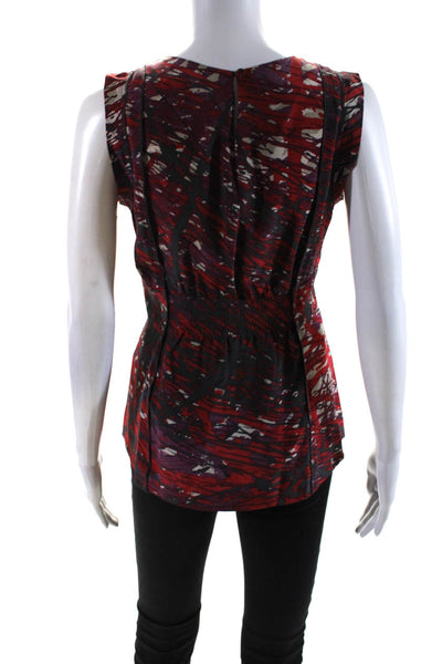 BCBGMAXAZRIA Womens Sleeveless Abstract Lace Trim Silk Top Gray Red Size XS