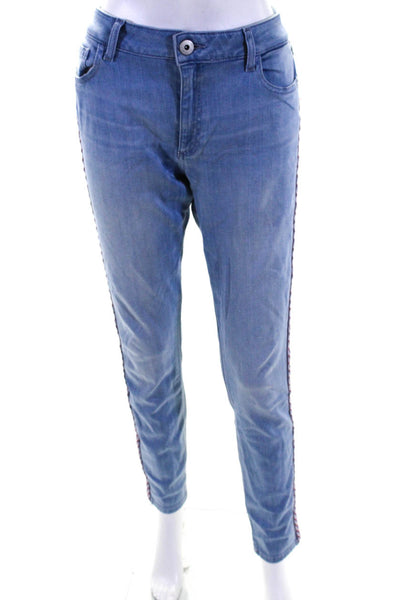 DL1961 Womens Florence Chevron Stripe Mid Rise Skinny Jeans Light Blue Size 31