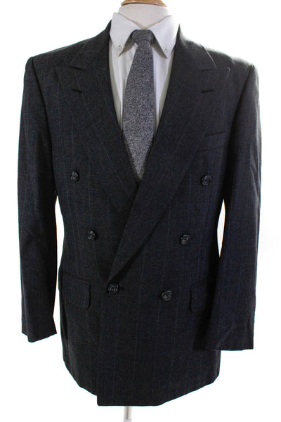 Burberrys Mens Striped Double Breasted Blazer Gray Wool Size 40 Regular