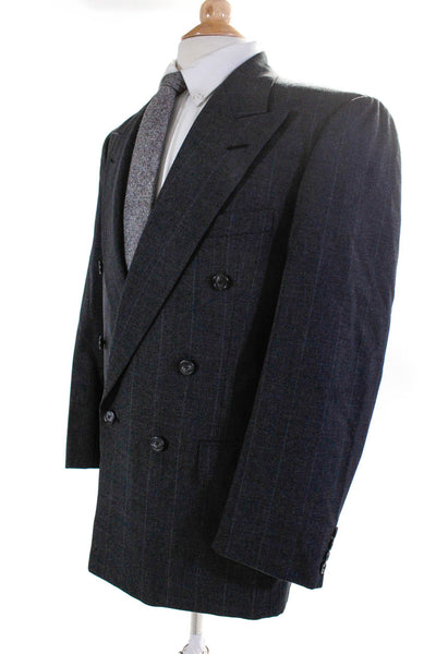 Burberrys Mens Striped Double Breasted Blazer Gray Wool Size 40 Regular