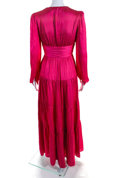Intermix Womens Pleated Bodice V-Neck Long Sleeve Tiered Dress Pink Size 0