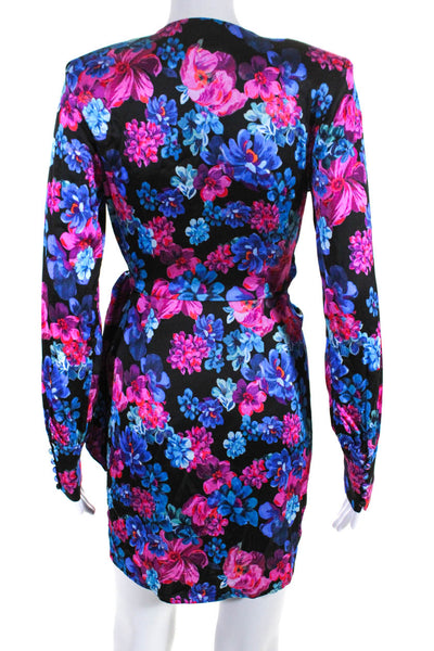 The Andamane Womens Floral Print Long Sleeve Wrap Mini Dress Multicolor Size XS