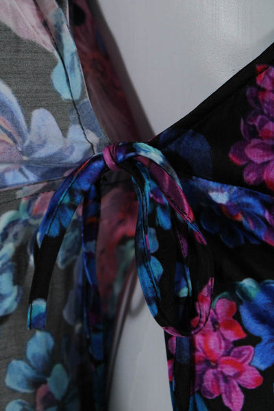The Andamane Womens Floral Print Long Sleeve Wrap Mini Dress Multicolor Size XS