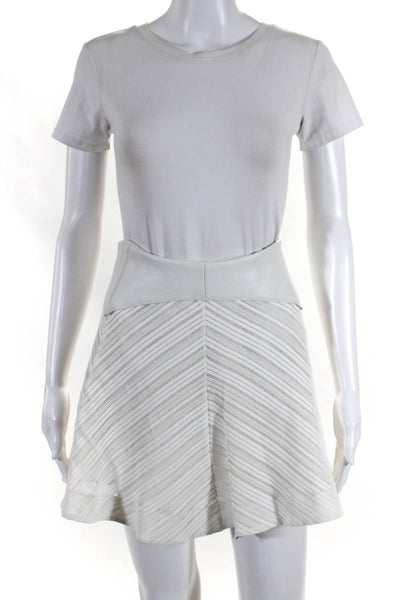 Rag & Bone Womens Leather Trim Chevron Lace Mini Flare Skirt White Size 2