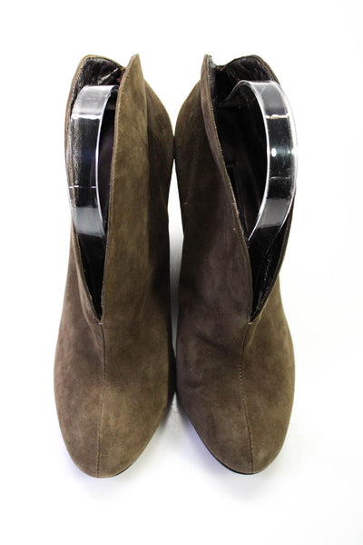 Beverly Feldman Womens Embellished Wedge Heel Booties Gray Suede Size 7.5M