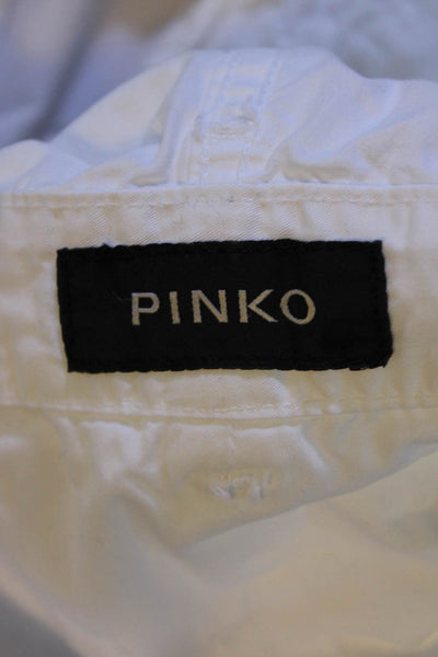Pinko Womens Fold Over High Waist Straight Leg Poplin Pants White Size 25
