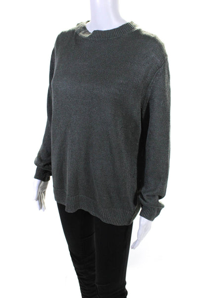 Theory Womens Linen Medium Knit Long Sleeve Pullover Sweater Gray Size L