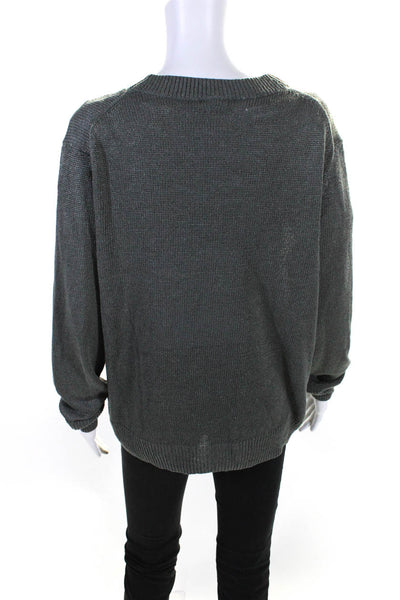 Theory Womens Linen Medium Knit Long Sleeve Pullover Sweater Gray Size L