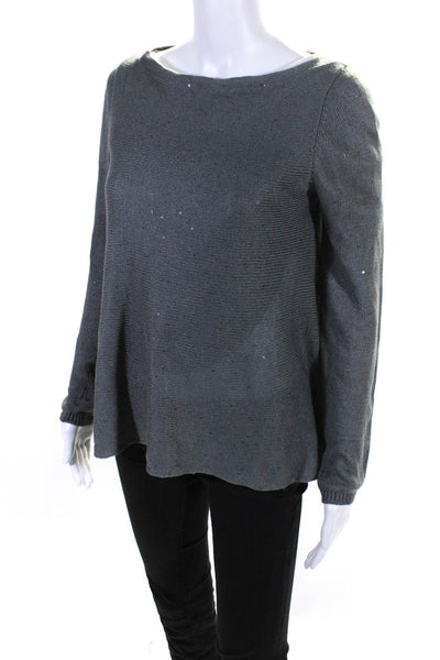Brunello Cucinelli Womens Medium Knit Layered Boat Neck Sweater Gray Size M